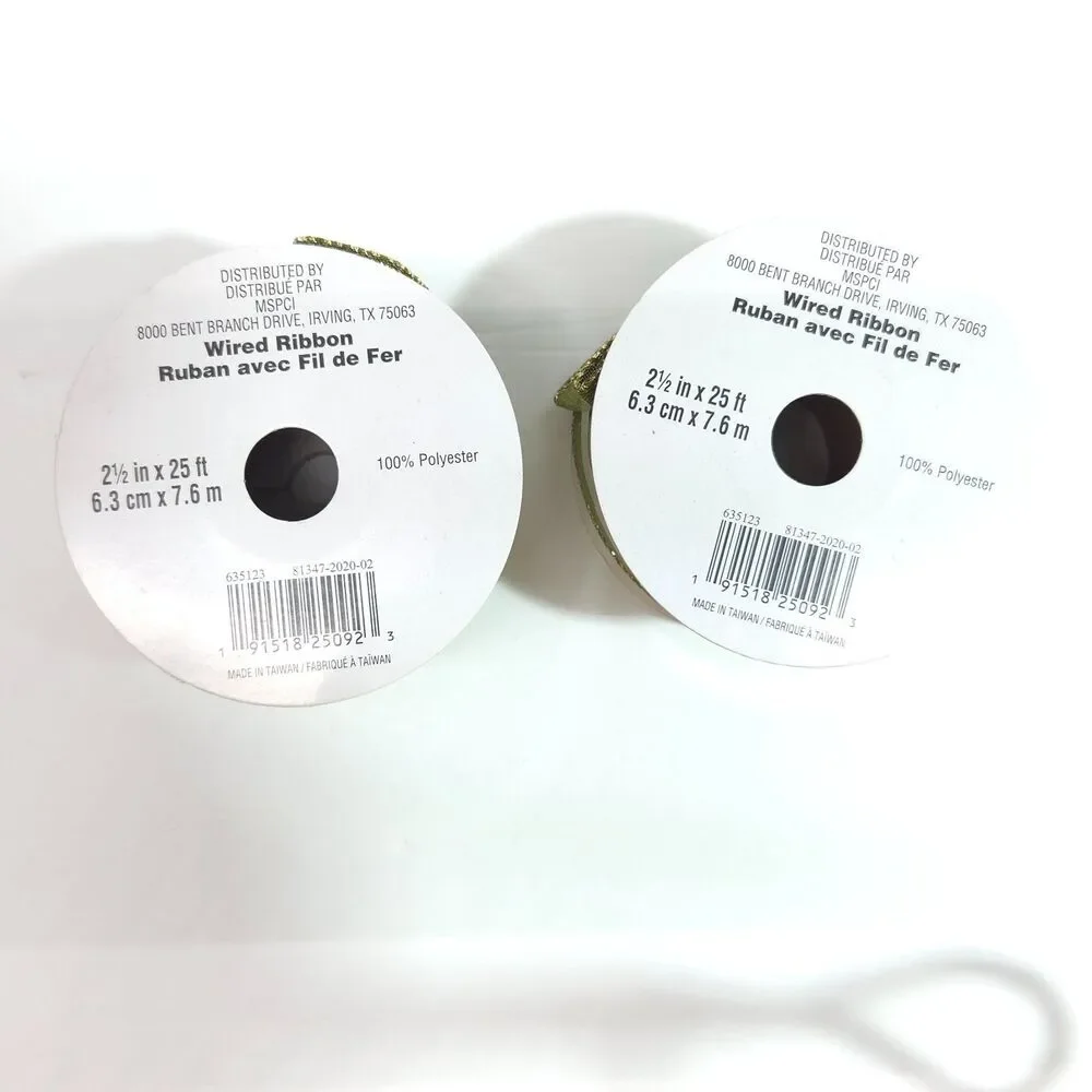 Celebrate It Fall Wired Ribbon Green Gold Edge 2 1/2 in x 25 ft Lot of 2